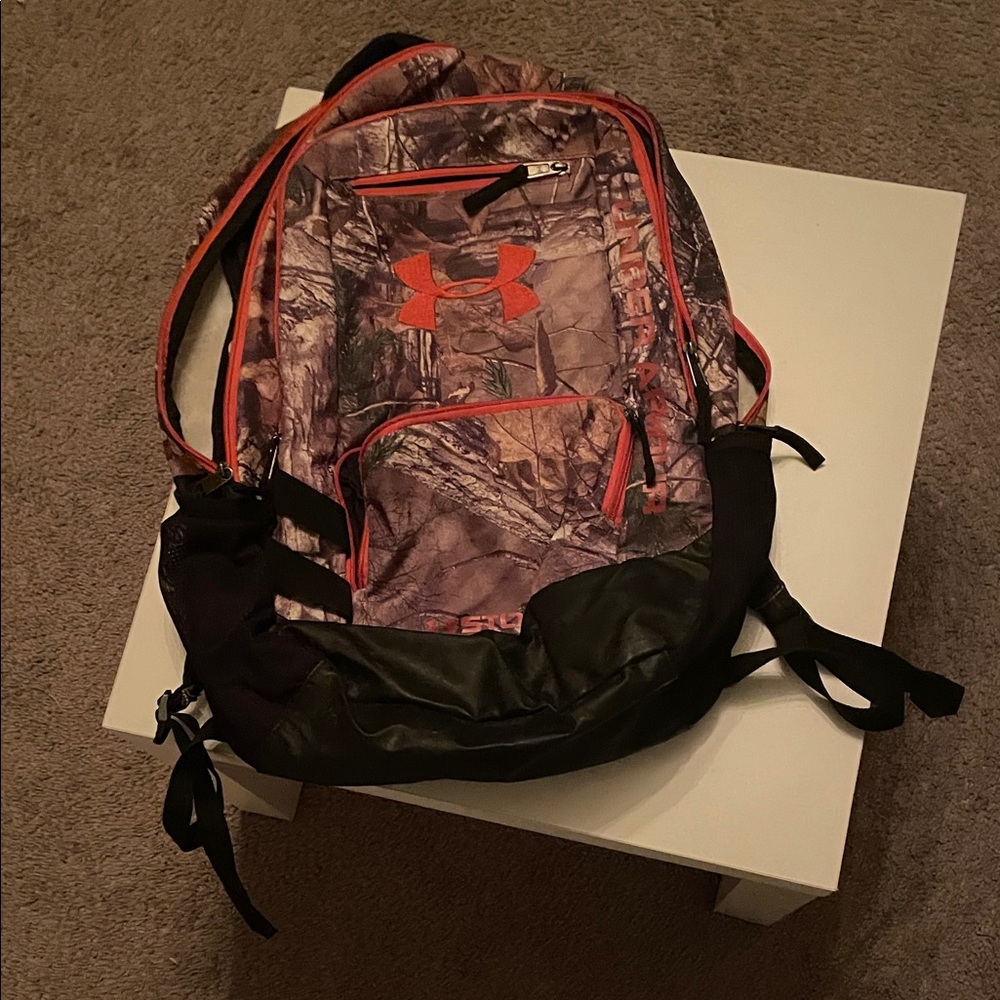 Under Armour Camouflage Backpack with Orange Highlights